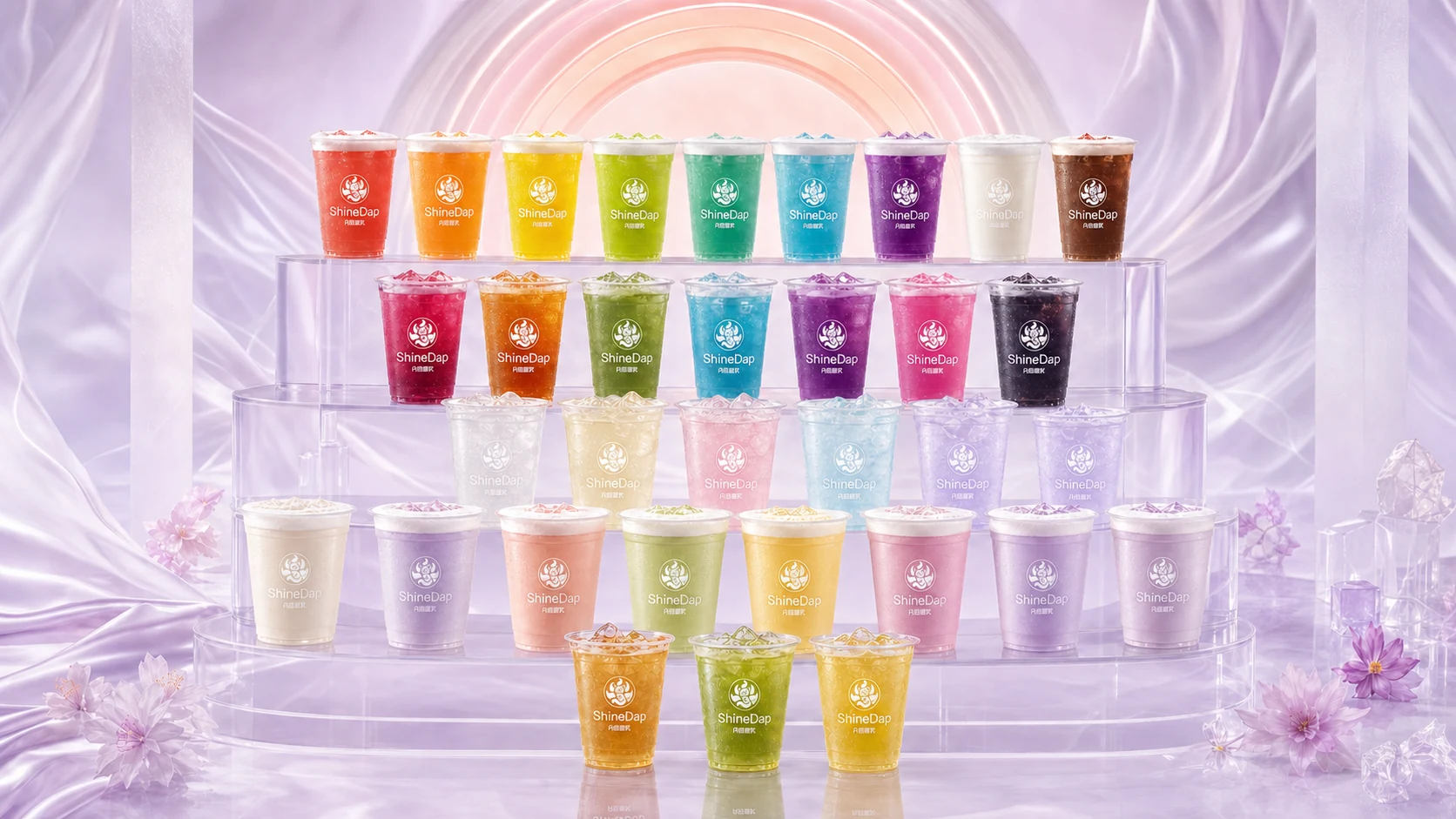 출시된 33개의 제품으로 구성된 전체 SHINEDAP DRINKS 가족